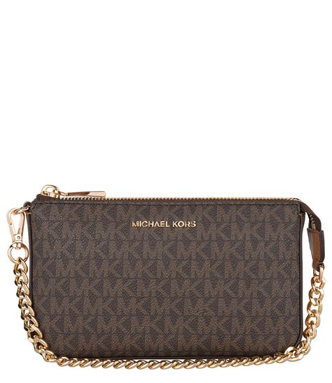 michael michael kors medium chain pouchette brown|Michael Kors leather chain link.